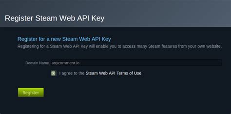 steam web api key generator  button to generate a new API key